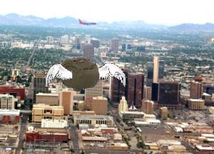 A SuperSac at flight over downtown Phoenix